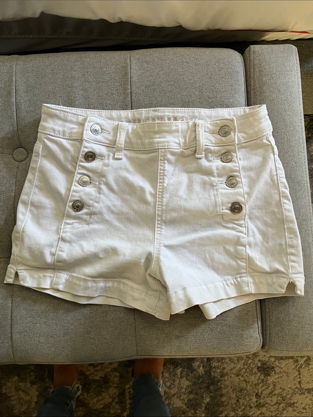 American Eagle Outfitters White High-Waist Button Sailor Shorts